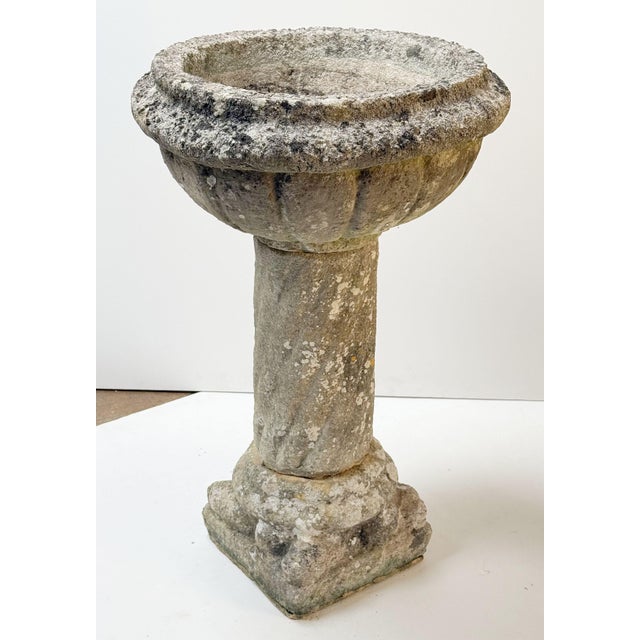 English Garden Stone Planter or Urn on Pedestal Stand in the Medieval Style For Sale In Austin - Image 6 of 11