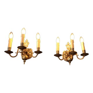Antique Bronze Wall Lamps with Coat of Arms, Set of 2 For Sale