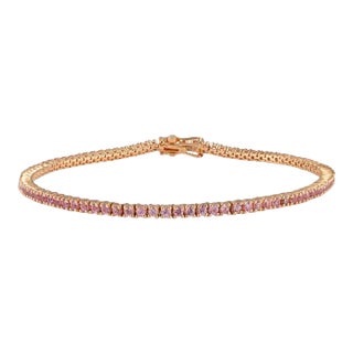 Classic Tennis 2.34 Carats Pink Sapphire 18k Rose Gold Bracelet by VRJewels For Sale