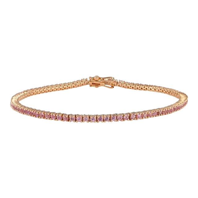 Classic Tennis 2.34 Carats Pink Sapphire 18k Rose Gold Bracelet by VRJewels For Sale