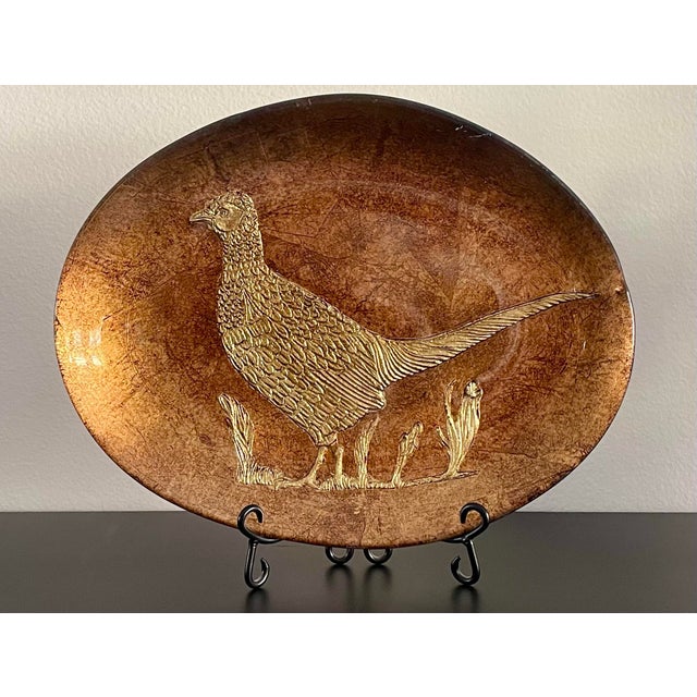 Glass Vintage Bronze Gold Glass Pheasant Platter, Italy For Sale - Image 7 of 10