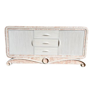 Boho Chic Pink Tessellated Stone and Pencil Reed Ribbon Credenza For Sale