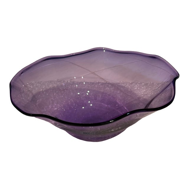 Large Purple Handblown Art Bowl, Signed For Sale