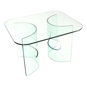 Mid Century Italian Modern Bend Glass C Shape Base Coffee Side Table