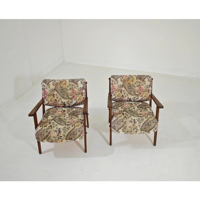 Mid-Century Modern Wooden and Floral Fabric Armchairs, 1960s, Set of 2 For Sale - Image 9 of 14