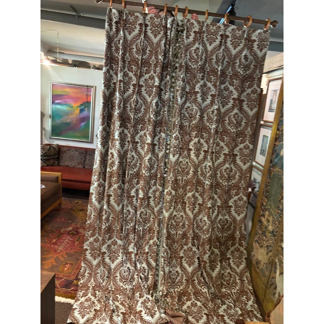 Late 20th Century Brown and Light Blue Brocade Curtains For Sale - Image 5 of 5