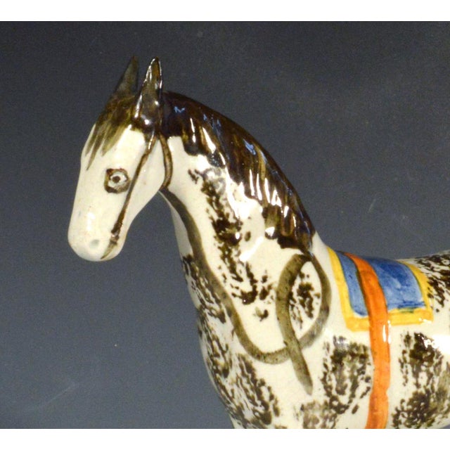 Traditional Antique Newcastle Prattware Pottery Horse Figure, English Folk Art Attributed to St. Anthony’s Pottery, Newcastle Upon Tyne For Sale - Image 3 of 6