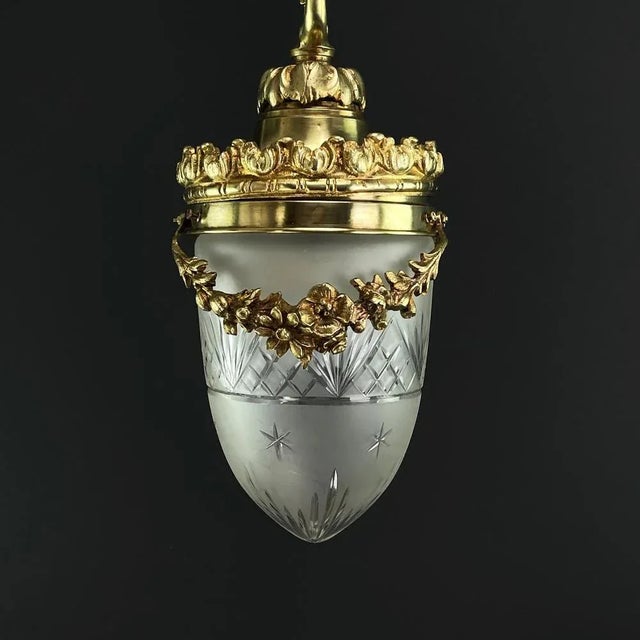 Art Nouveau Bronze Hanging Lamp in Teardrop Shape, 1890s For Sale - Image 3 of 8