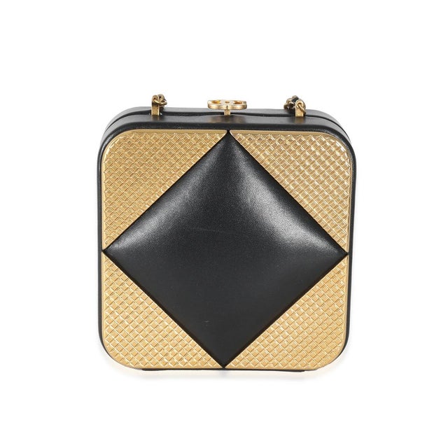Black Lambskin Gold Metal Square CC Clutch For Sale In New York - Image 6 of 7