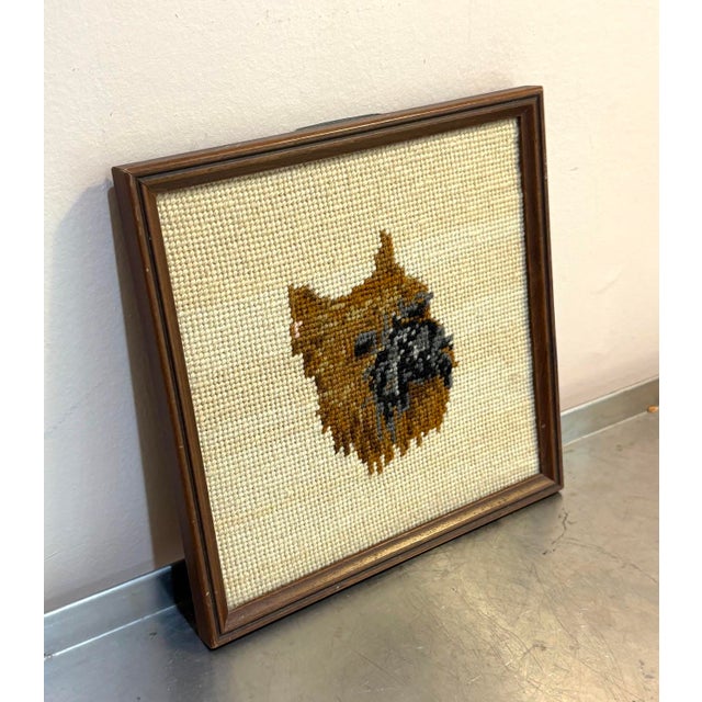 Mid-Century Modern Brussels Griffon Framed Needlepoint Textile Art For Sale - Image 3 of 3