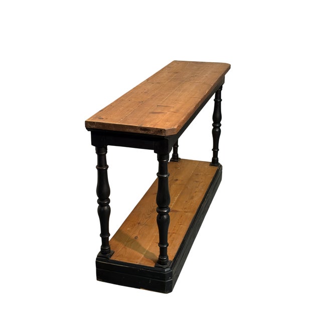 Antique Console Table in Black Lacquered Fir Wood with Turned Legs, 1890s For Sale - Image 6 of 6