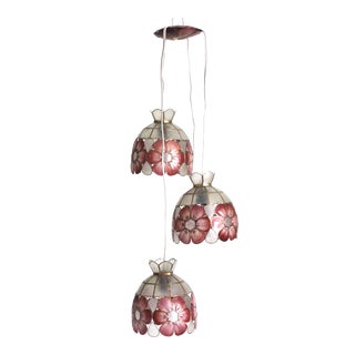 1970s Capiz Shell 3 Flower Shades Light For Sale