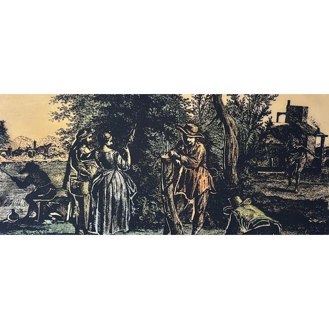 Green Italian Decorative Tray With Brass Handles and Pastoral Scene For Sale - Image 8 of 18
