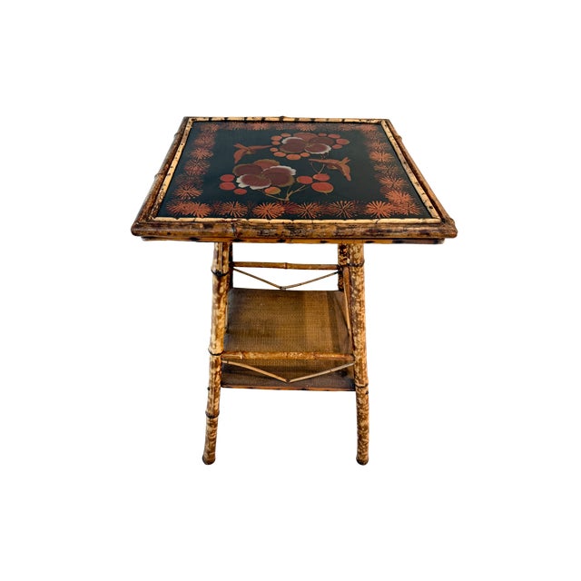 Chinoiserie Tortoiseshell Bamboo Side Table W/Lacquered Top For Sale - Image 10 of 11