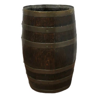 Large Brass and Oak Barrel Stick Stand For Sale