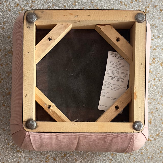 Blush-Upholstered Brass-Based Soufflé Ottoman Poufs by Marge Carson Circa 1986 - A Pair For Sale - Image 10 of 12