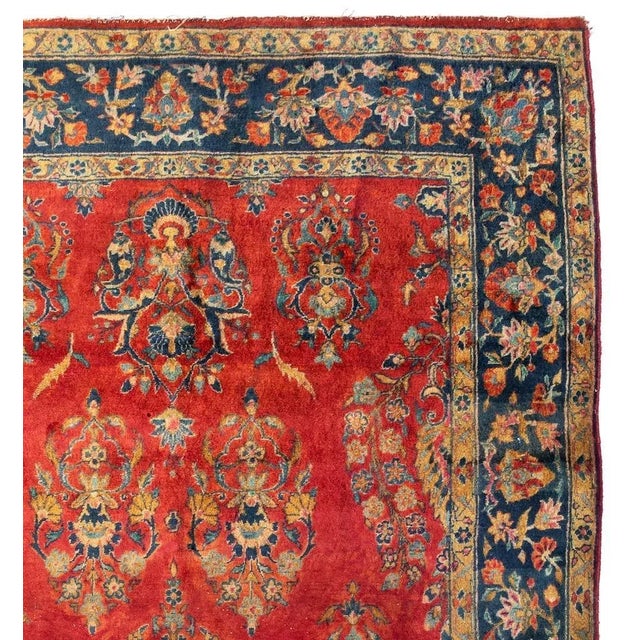 Persian 1920s Persian Red Gold Navy Manchester Wool Kashan Small Area Rug For Sale - Image 3 of 5
