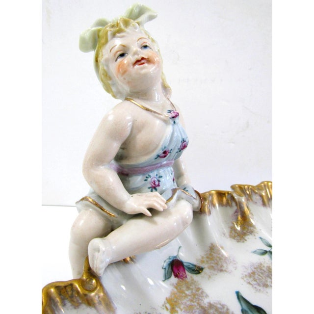 Art Nouveau Antique German Meissen Porcelain Candy Dish With Bathing Woman Von Schierholz For Sale - Image 3 of 11