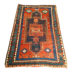 Antique Fachralo Kazak Prayer Rug, Wool, Persimmon Field, 1880s
