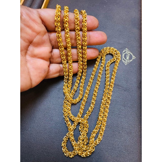 Vintage 85 Gm 18 Karat Yellow Gold Handmade Chain 52 Inch Unique Opera Length For Sale - Image 18 of 18