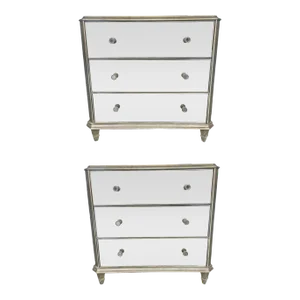Set of Two Mirrored Glass Three Drawer Chests