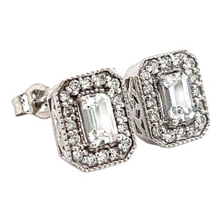 Natural Sapphire Diamond Stud Earrings 14k W Gold 0.96 TCW Certified For Sale