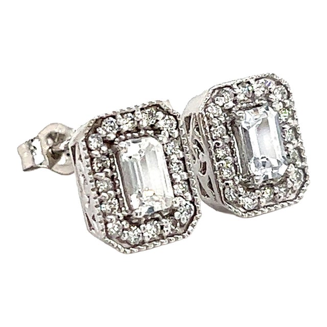 Natural Sapphire Diamond Stud Earrings 14k W Gold 0.96 TCW Certified For Sale