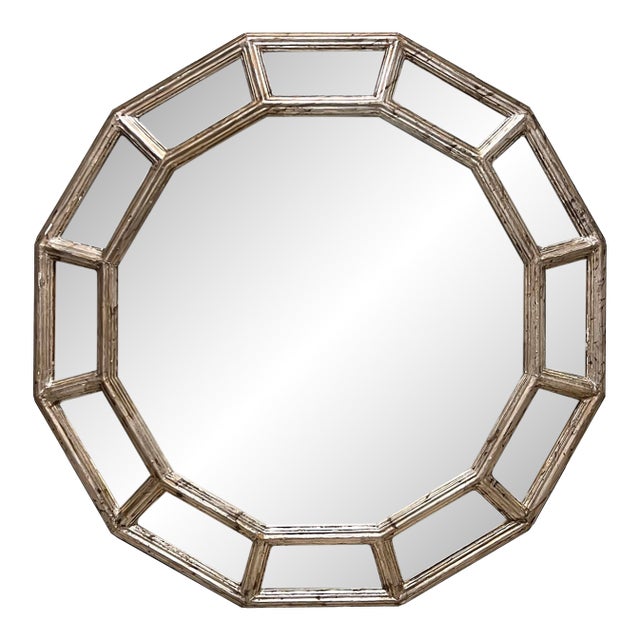 Italian Silver-Leafed Giltwood Dodecagon Mirror For Sale