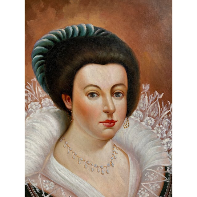 Transitional Late 20th Century Oil on Canvas Portrait of a Woman in Ornate Carved Frame For Sale - Image 3 of 10