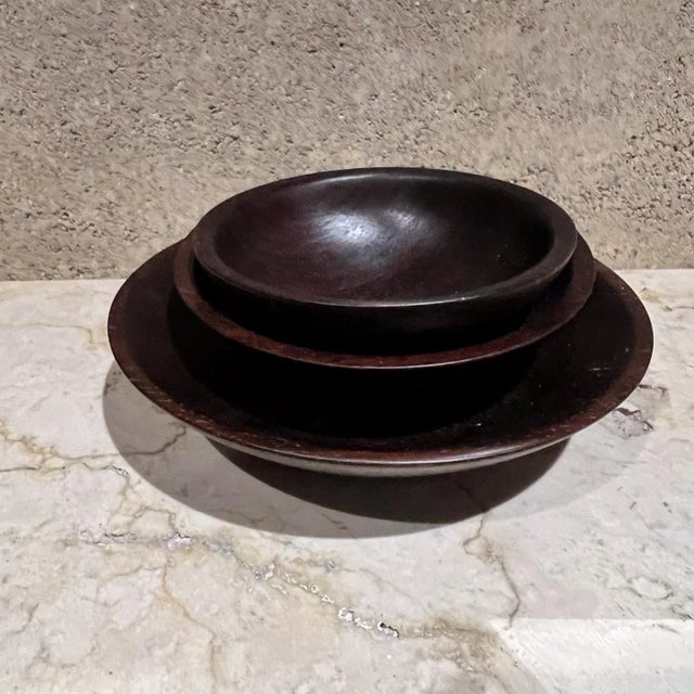 AMBIANIC presents Hand crafted Wood Set of three Rosewood Bowls artist signed 1 6.5 diameter x 1.75 2 medium -5.25...