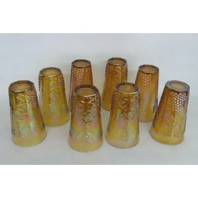 Amber Indiana Harvest Grape Style Amber Carnival Glass Set of 8 Tumbler Cups For Sale - Image 8 of 13