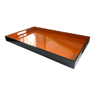 Hermès Inspired Orange and Black Lacquered Coffee Table Tray For Sale