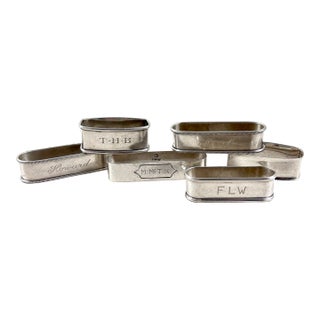 Vintage Sterling Silver Rectangular Napkin Rings, Mixed Set of Six For Sale