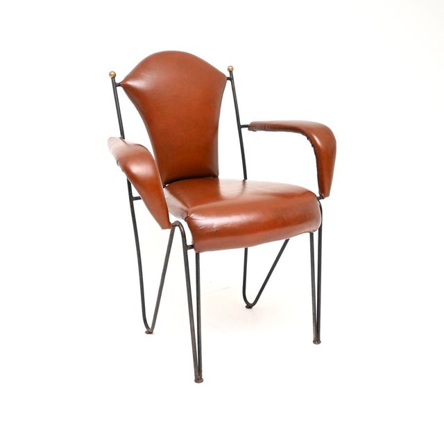 1960s Vintage Leather and Steel Dining Chairs attributed to Frederic Weinberg, 1960, Set of 8 For Sale - Image 5 of 11