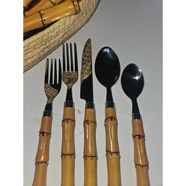 Boho Chic Chic and Stylish Faux Bamboo Resin and Stainless Flatware 40 Pieces - Service for 8 For Sale - Image 3 of 3