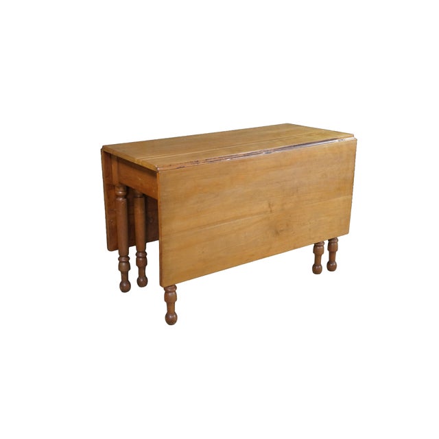 Victorian Antique Early American 19th C Cherry Gate-Leg Drop Leaf Dining Console Table 60" For Sale - Image 3 of 18