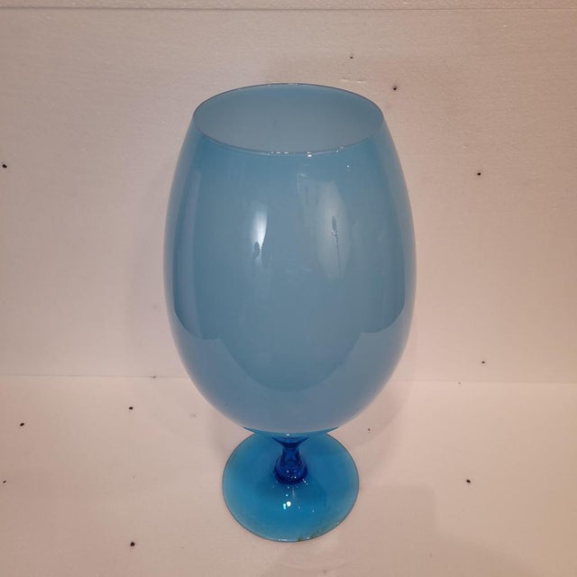 Vintage Italian Opal Blue Crystal Vase, 1970s For Sale - Image 9 of 18