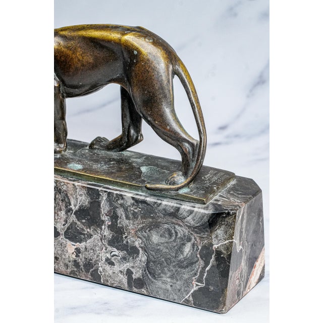 Metal Commanding Art Deco Style Antique Bronze Panther Statue Sculpture Marble Base Luxury Home Decor For Sale - Image 7 of 18