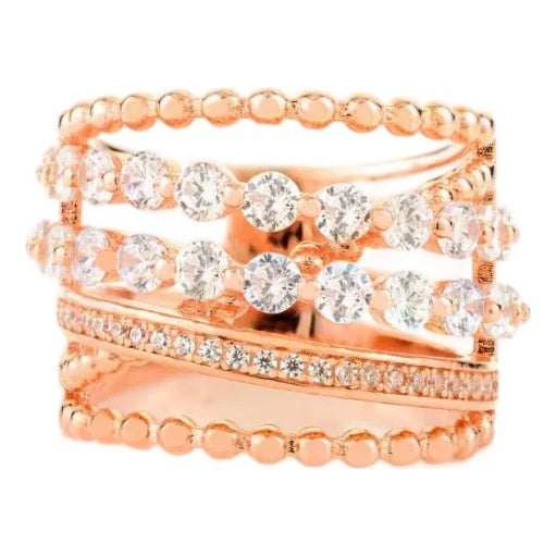 Late 20th Century Multi Layered Rose Gold Plated Cz Statement Wedding Ring Size 6 For Sale