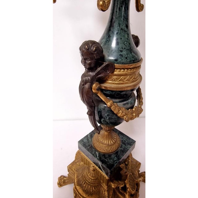 Candelabras in Verde Delle Alpi Marble and Bronze, 1950s, Set of 2 For Sale - Image 11 of 14