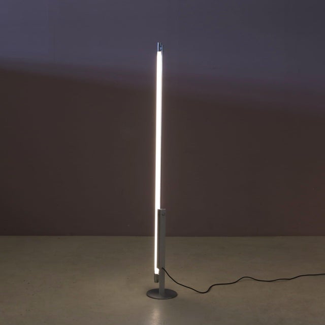 Silver Trapez Chrome Floor Lamp with White Tube by Erwin Egli for Ribag, Switzerland, 1990s For Sale - Image 8 of 12