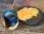 Exquisite 2 piece set of Louis Dage distinctive "egg yolk glaze" pieces from the 1920's with metal work by Eugene Val....