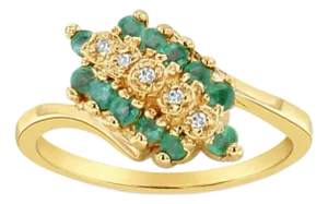 Emerald & Diamond Diagonal Row Ring .50cttw 14k Yellow Gold, Size 8