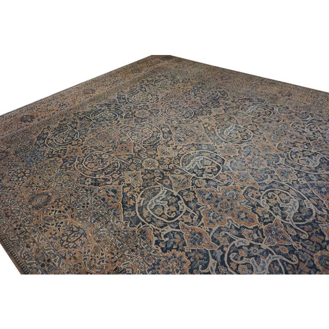 Persian 1920s Blue Medallion Antique Bakhtiari Rug 12'3" X 18'6" Handwoven Wool Carpet For Sale - Image 3 of 10