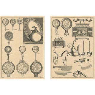 Bernard de Montfaucon, Roman Antiquities and Classical Bronze Objects, 1721, Paper Engraving, Set of 2 For Sale