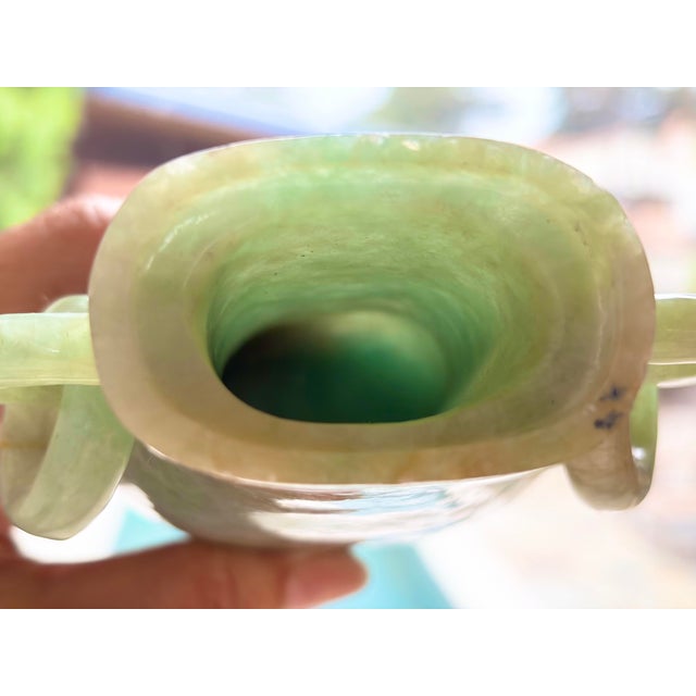 Gemstone Antique Chinese Qing Dynasty Translucent Jade Lidded Pixiu Dragon Vase & Stand For Sale - Image 7 of 12