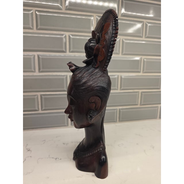 Ebony Mid 20th Century Art Deco Balinese Modernist Macassar Ebony Portrait Bust Sculpture For Sale - Image 8 of 12