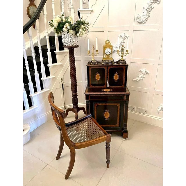 Antique Victorian Ebonised & Burr Walnut Inlaid Writing Desk For Sale - Image 12 of 18