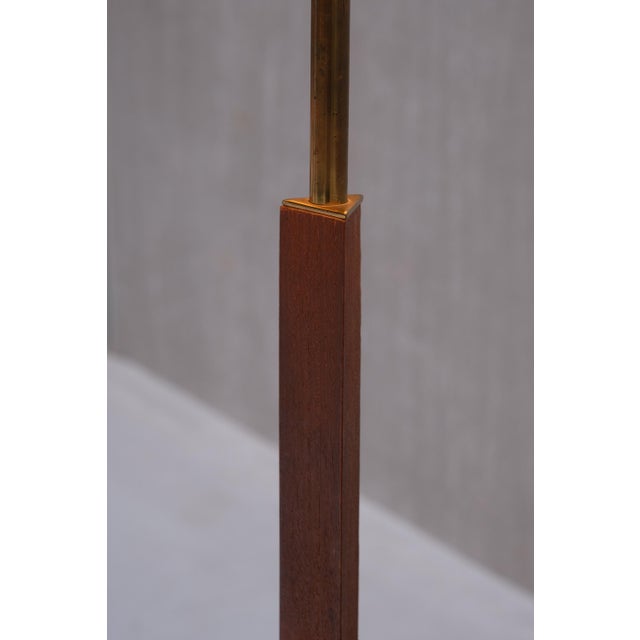 Modern Danish Three Legged Floor Lamp in Brass, Teak and Textured Shade, 1950s For Sale - Image 6 of 15
