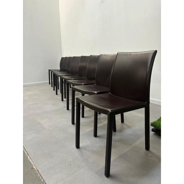 Leather Brown Dining Chairs, Set of 8 For Sale - Image 3 of 6